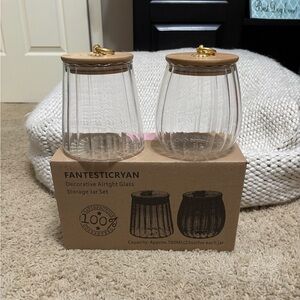 Decorative Airtight Glass Storage Jar Set - Brown Lid. Very pretty, boho vibes.